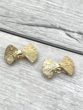 Givenchy Signed Earrings Gold Tone Bow Shaped Vintage